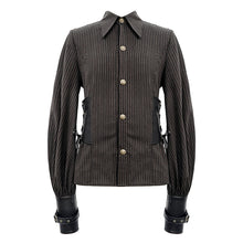 Load image into Gallery viewer, SHT046 Western fashion Autumn Steampunk brown striped shirts with fake belt
