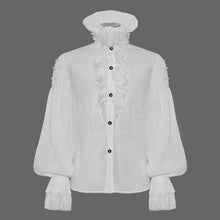 Load image into Gallery viewer, SHT05002 Gothic lace cuff high collar pleated chiffon white men shirts with flounces necktie
