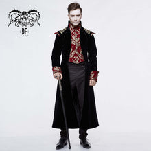 Load image into Gallery viewer, CT11801 Gothic jacquard black stand collar embroidery men long coat
