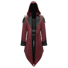 Load image into Gallery viewer, CT06902 punk handsome movie cool actor red hooded leather long coats
