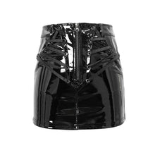 Load image into Gallery viewer, SKT118 Summer fetish sexy women zipper up stretchy glazed leather punk skinny short straight skirt

