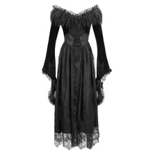 Load image into Gallery viewer, SKT120 Gothic off shoulder lace pleated sexy women formal long dress with fur collar
