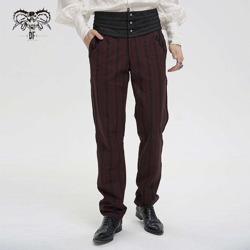 PT18902 Gothic red and black striped mid-high waist men's trousers