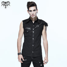 Load image into Gallery viewer, SHT02901 daily life punk rock men black sleeveless shirts with one shoulder armor
