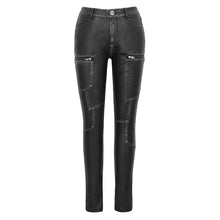 Load image into Gallery viewer, PT130 punk biker block-shaped patchwork hand-rubbed gray women leather pants
