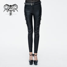 Load image into Gallery viewer, PT056 Sexy women rivets studded skinny coarse-grain leather pants with adjusted loops
