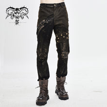 Load image into Gallery viewer, PT117 metallic spiked brown ragged steampunk slim men trousers
