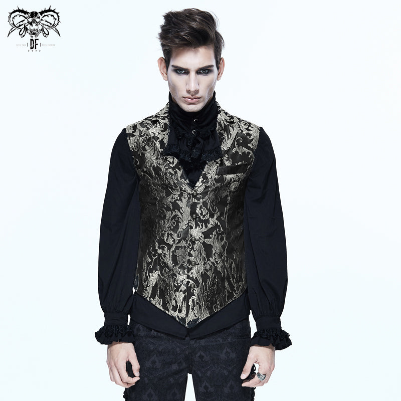 WT012 movies and TV costume gothic pattern palace black and silver printed jacquard men vest