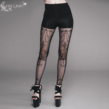 Load image into Gallery viewer, EPT003 witch elastic waistband flocking printed transparent stretchy mesh sexy women leggings
