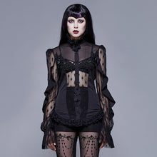 Load image into Gallery viewer, ESHT005 See through diamond pattern lace sexy ladies gothic chiffon blouse with beaded flower
