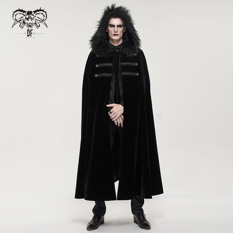 CA02601 Gothic black fur collar velvet cloak