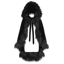 Load image into Gallery viewer, CA019 Gothic fashion women winter warm velvet fur hood black loose cloak
