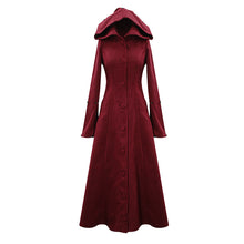 Load image into Gallery viewer, CT12602 daily life winter sexy women red gothic party woolen hooded long coat with fur
