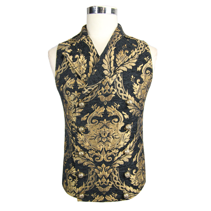 WT01301 Gothic fancy costume western style black and gold palace big flower men short vest
