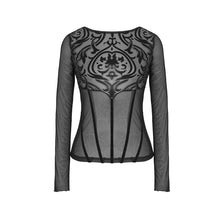 Load image into Gallery viewer, TT129 court Gothic flower pattern false girdle mesh sexy women T-shirt
