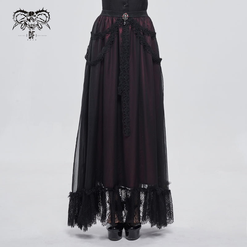 SKT139 Burgundy Gothic classic style A-line Skirt