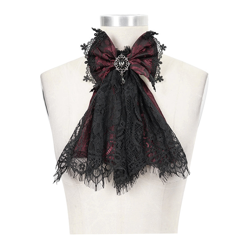 AS07302 black and red Gothic lace bow tie