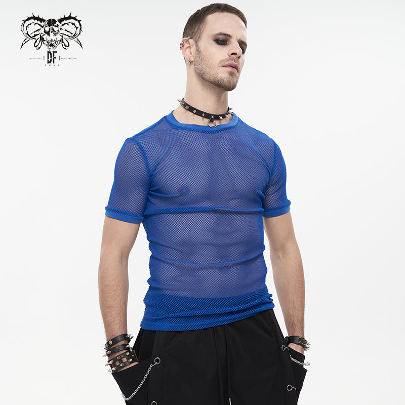 TT03905 party blue diamond-shaped net basic style short sleeve men T-shirts