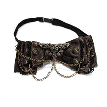 Load image into Gallery viewer, AS056 punk wedding metal chains brown women steampunk leather bow tie
