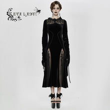 Load image into Gallery viewer, ESKT026 flocking pattern trumpet sleeve sexy ladies gothic party fitted velvet dress
