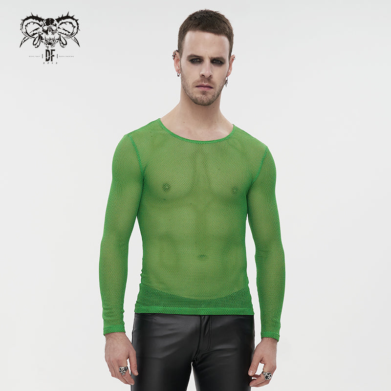 TT19804 Green Diamond-shaped net basic style long sleeves men t-shirts