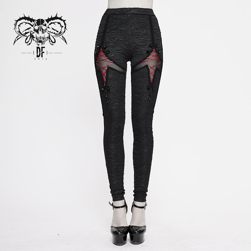 PT124 Gothic laced up sexy women knit black leggings