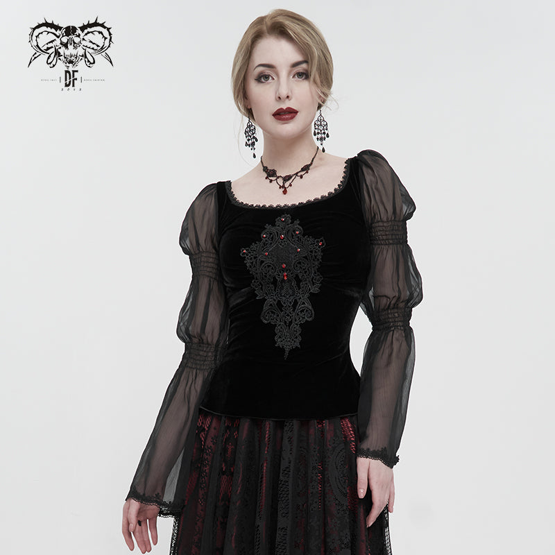 TT193 Gothic Velvet chiffon Long Sleeve Women's T-Shirt