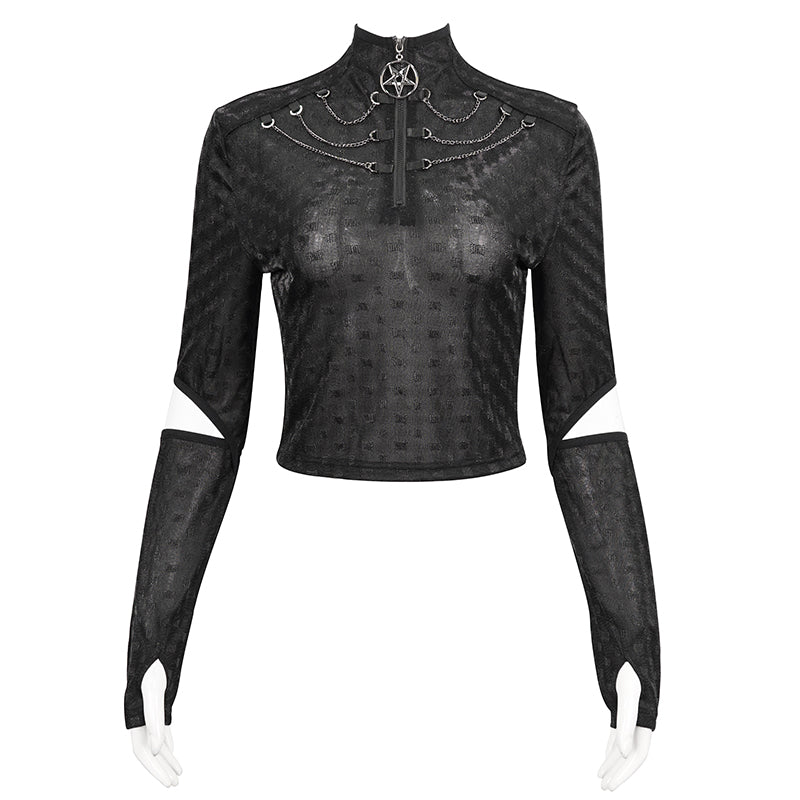 TT231 Cyberpunk black mesh Long Sleeve Women's T-Shirt
