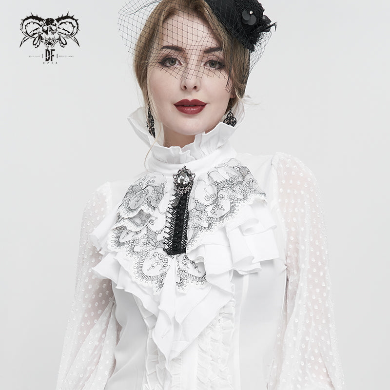 AS121 Black Thread Embroidered White Gothic Bow Tie