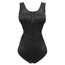 Load image into Gallery viewer, SST002 Cyberpunk circuit board printed one-piece swimsuit
