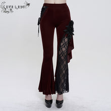 Load image into Gallery viewer, EPT01102 red Asymmetric Dark Pattern gothic women lace Flare Pants
