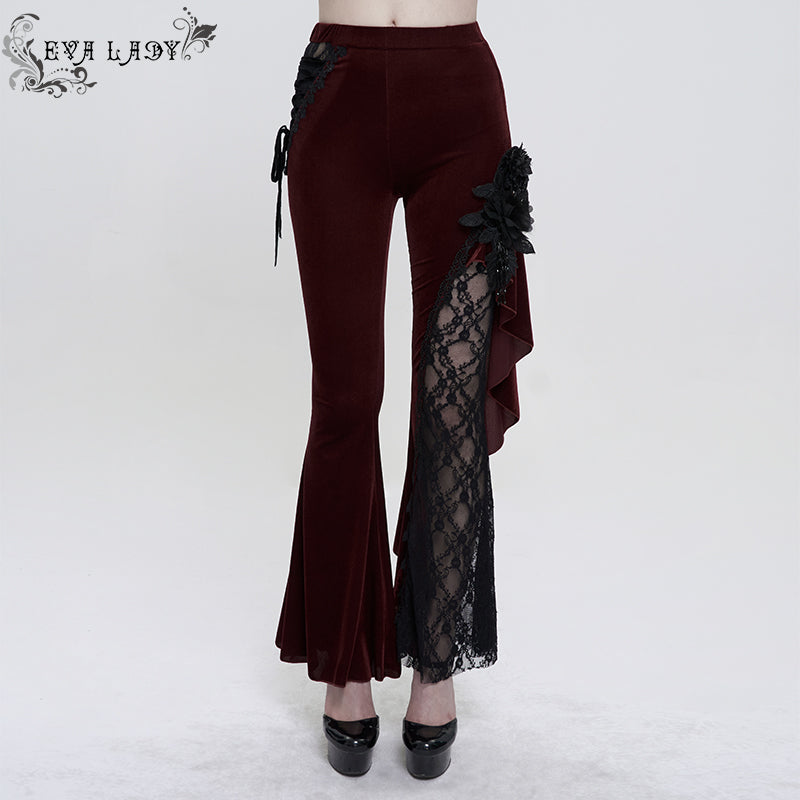 EPT01102 red Asymmetric Dark Pattern gothic women lace Flare Pants