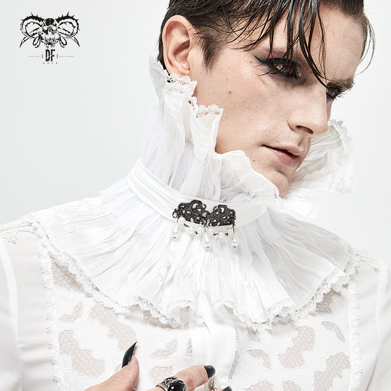 AS07602 Unisex Gothic white pleated high neck collar
