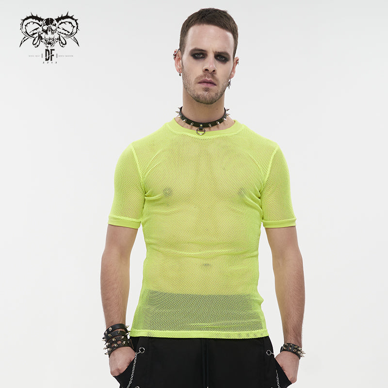 TT03903 party Fluorescent color diamond-shaped net basic style short sleeve men T-shirts