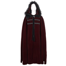 Load image into Gallery viewer, CA02602 Gothic wine fur collar velvet cloak
