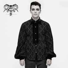 Load image into Gallery viewer, SHT059 Gothic black court pattern flocking floral patterned men basic style velvet shirts
