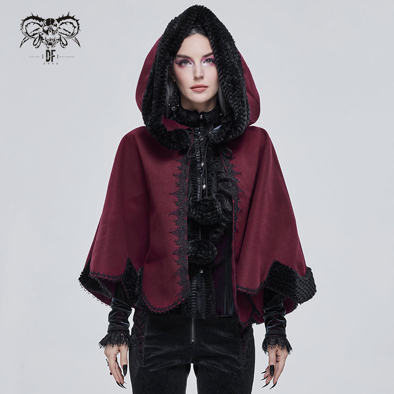 CA02802 wine double sided woolen contrast color shawl with fur