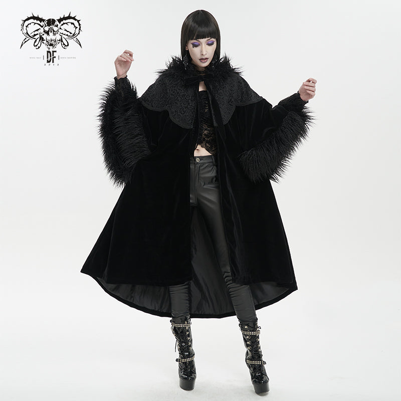 CT203 Gothic oversized shawl fur collar coat