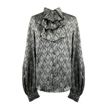 Load image into Gallery viewer, SHT026 Gothic basic style black and silver jacquard long sleeves men shirt with bow tie
