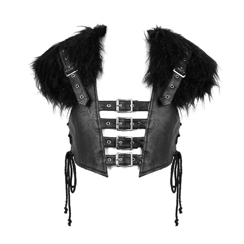 WT030 Hallowmas darkness punk men fur shawl short leather vests with loops