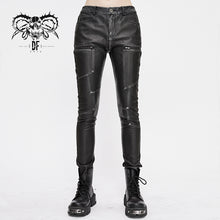 Load image into Gallery viewer, PT130 punk biker block-shaped patchwork hand-rubbed gray women leather pants
