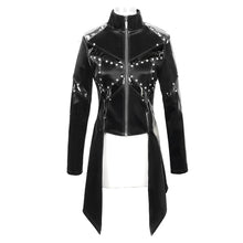 Load image into Gallery viewer, CT163 Cyber punk nailed zipper up black bright leather women long coat
