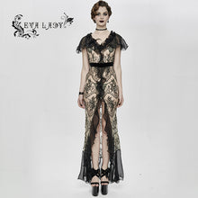 Load image into Gallery viewer, ESKT025 High-end transparent lace big split chiffon sleeves elegant women party long full dress
