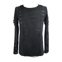 Load image into Gallery viewer, TT058 punk men tattered knitted diamond mesh T-shirt with ribbons
