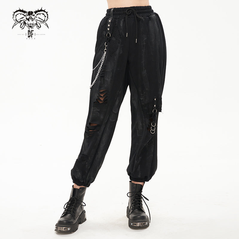 PT174 Distressed burnt out hand-painted women trousers