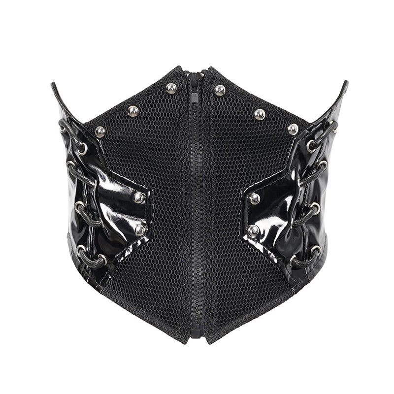 AS074 Cyberpunk bright leather women lace up mesh belts