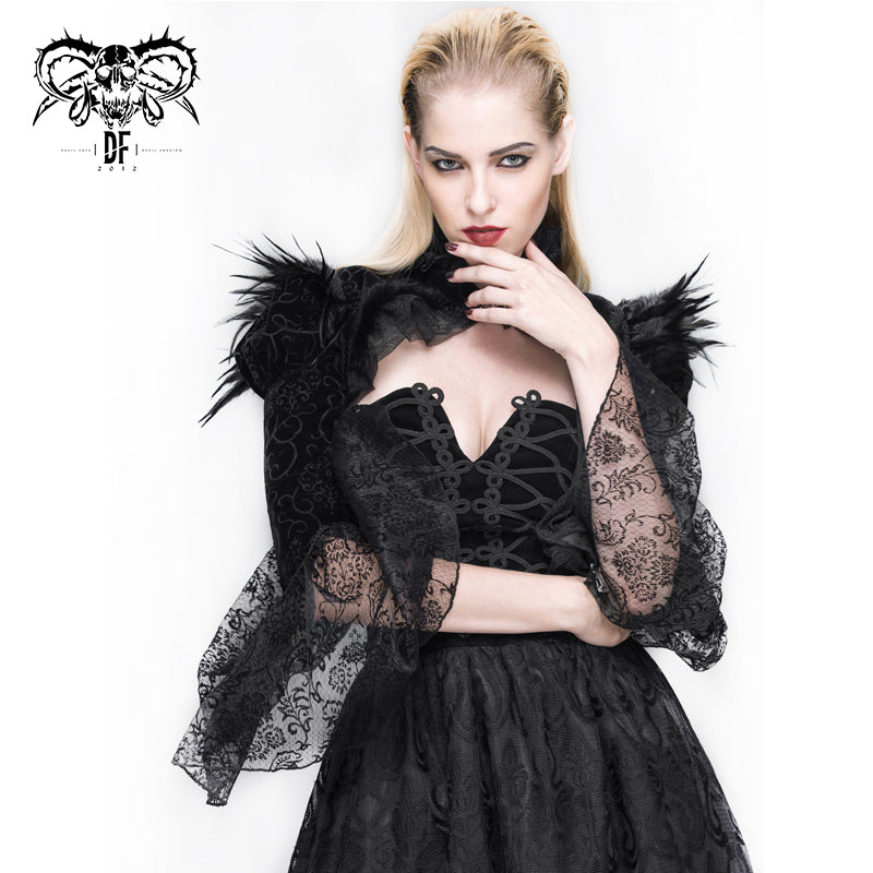 CA005 lace horn sleeve velveteen feather gothic sexy women shawl