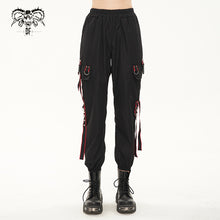 Load image into Gallery viewer, PT180 brand new arrival red straps elastic waistband contrast color women punk cargo pants with side pockets
