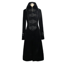 Load image into Gallery viewer, CT06101 Gothic black patchwork big chinese frog velveteen women long coat
