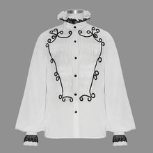 Load image into Gallery viewer, SHT04202 Hand embroidered coffin shape gothic flower braid high collar men chiffon shirt

